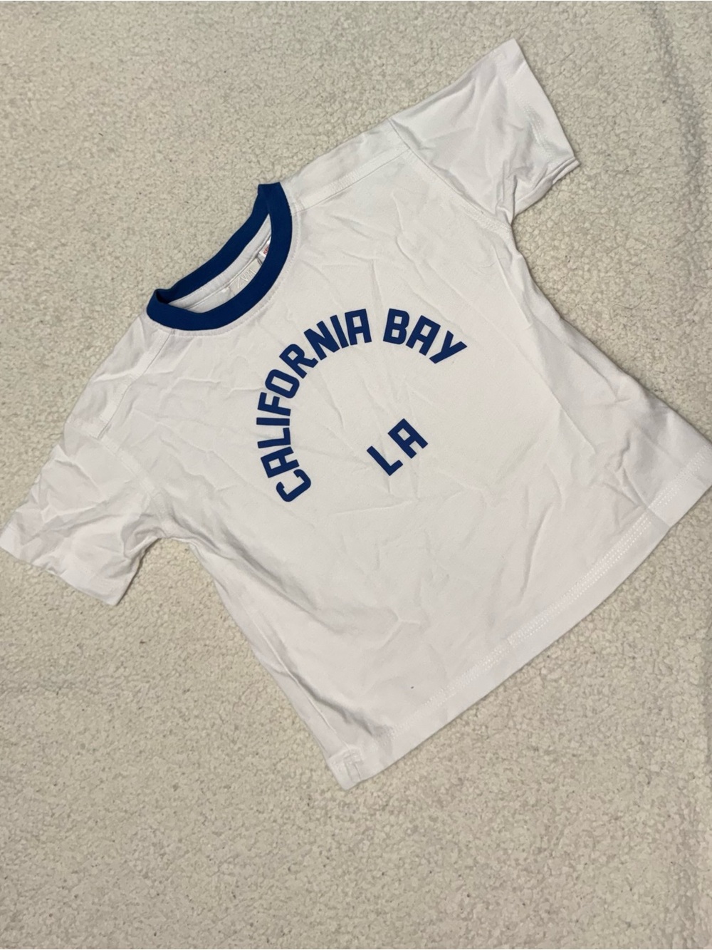Zara White Short Sleeve Tee with Blue 'California Bay LA' Print